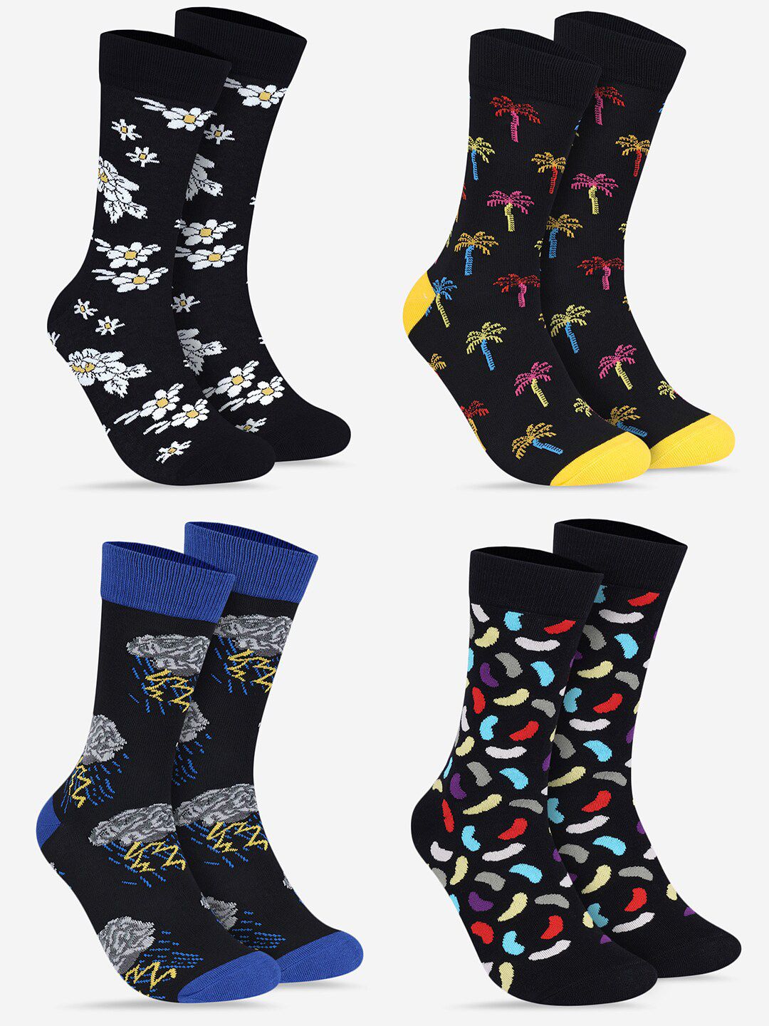 TOFFCRAFT Unisex Pack Of 4 Patterned Calf Length Socks