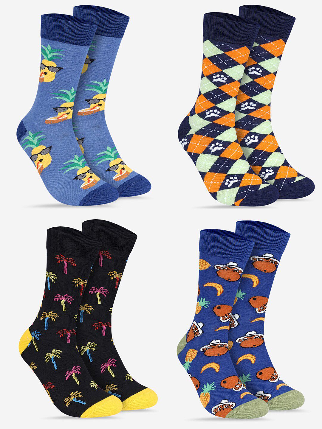 TOFFCRAFT Pack Of 4 Patterned Calf Length Socks