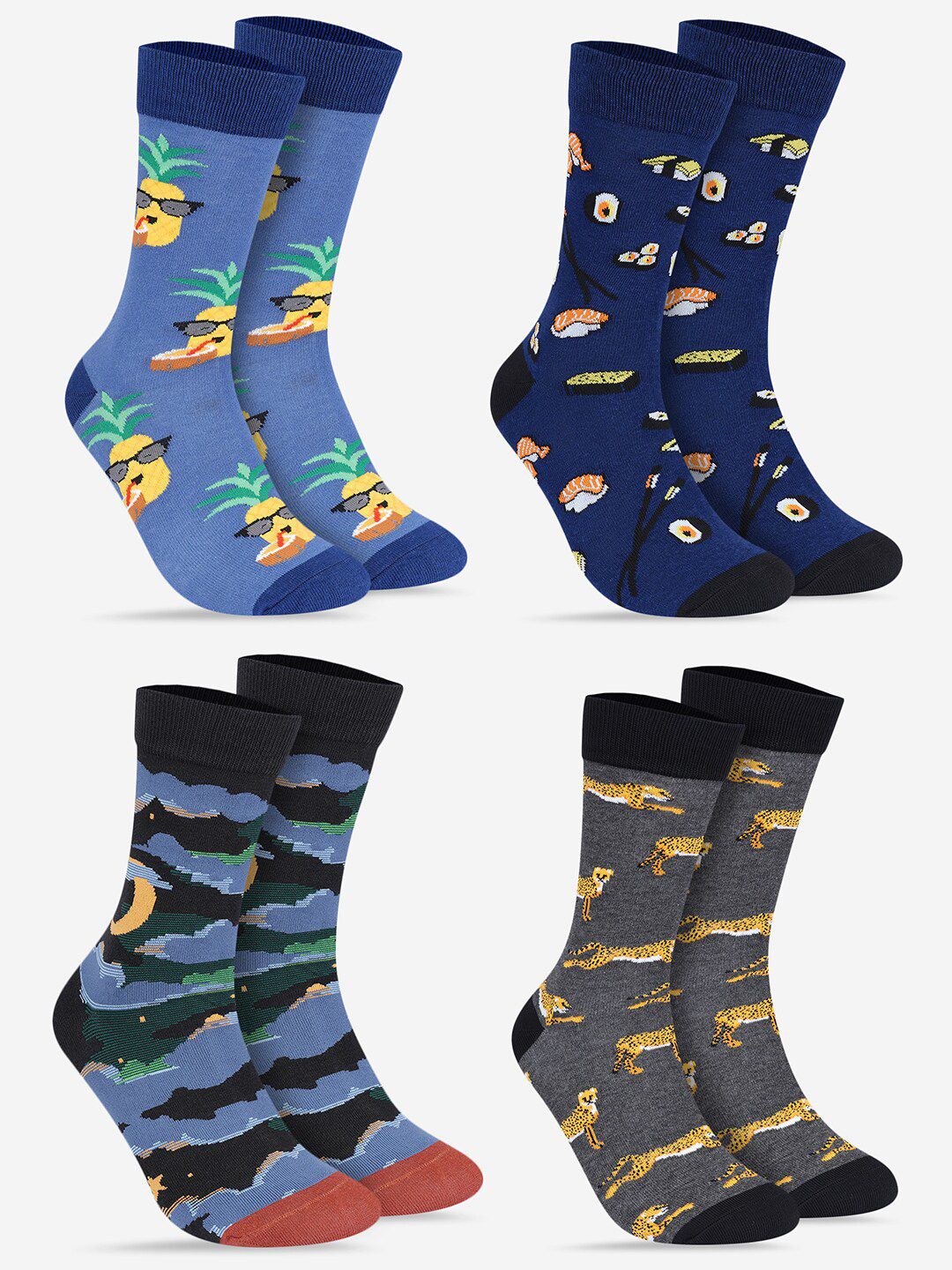TOFFCRAFT Pack Of 4 Patterned Calf Length Socks