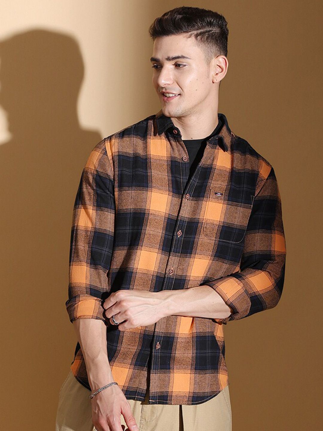 The Indian Garage Co Slim Fit Checked Twill Pure Cotton Casual Shirt