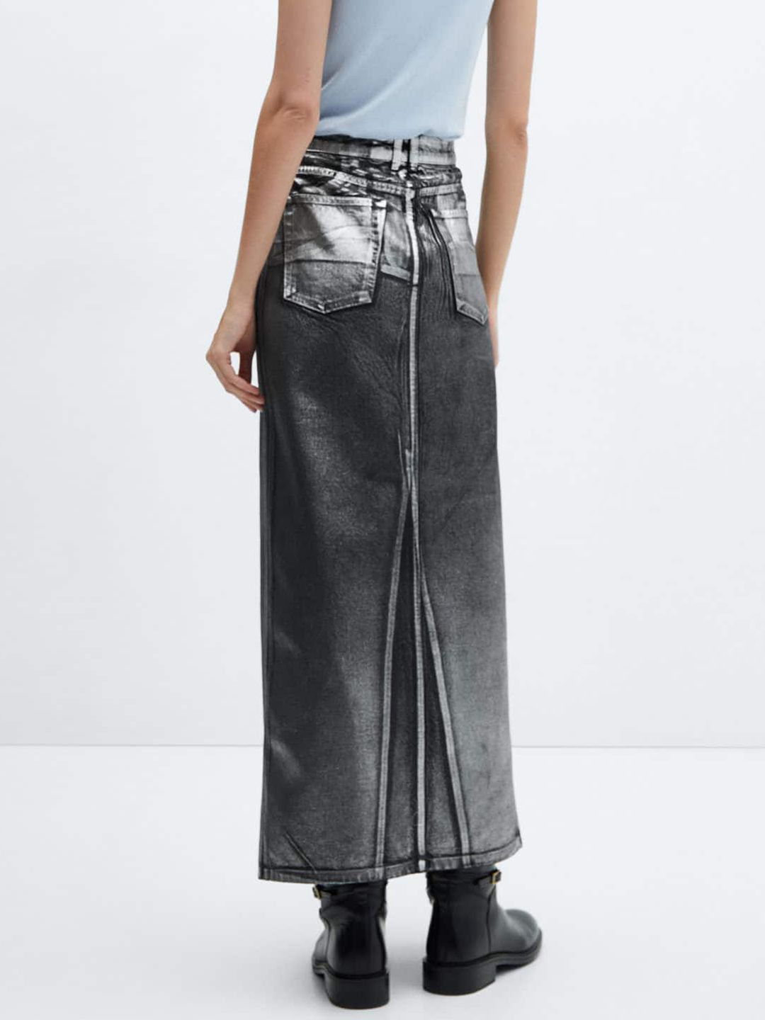 Long Foil Pure Cotton Denim Skirt