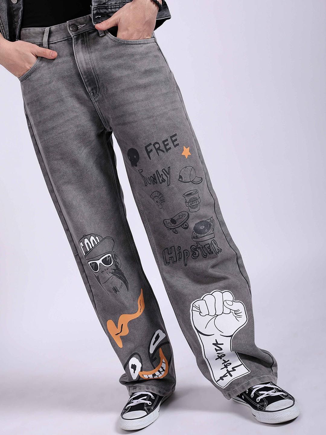 The Indian Garage Co Men Mid-Rise Loose Baggy Fit Pure Cotton Jeans