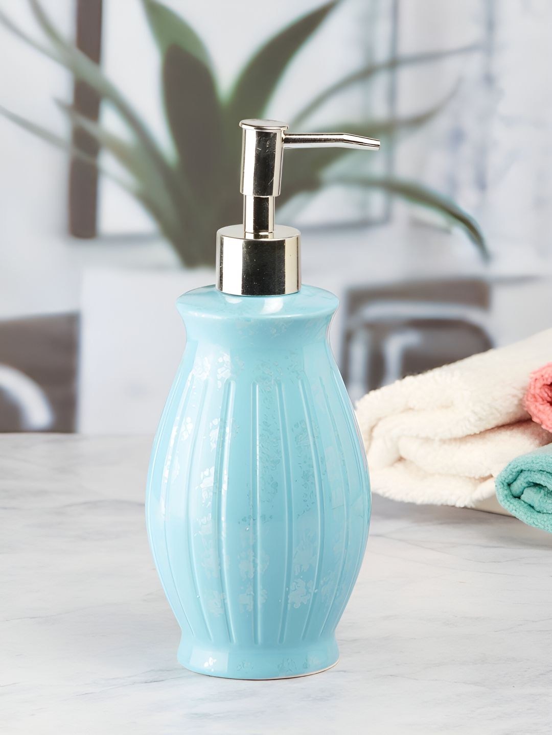 Kookee Blue Ceramic Striped Soap Dispenser
