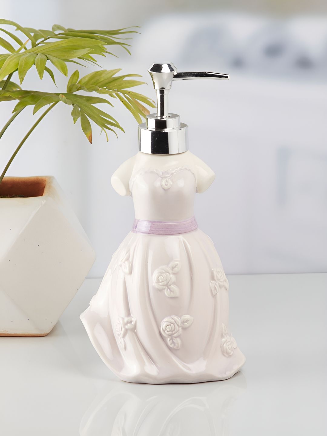 Kookee White & Purple Abstract Shaped Ceramic Soap Dispenser
