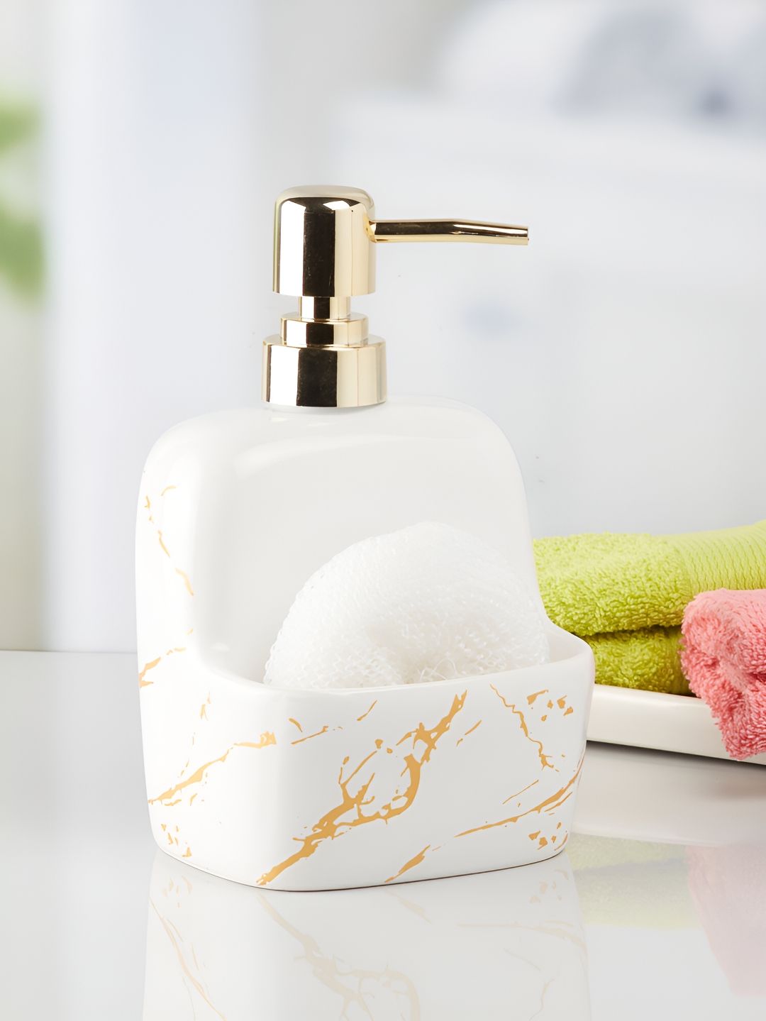 Kookee White Abstract Ceramic Soap Dispenser