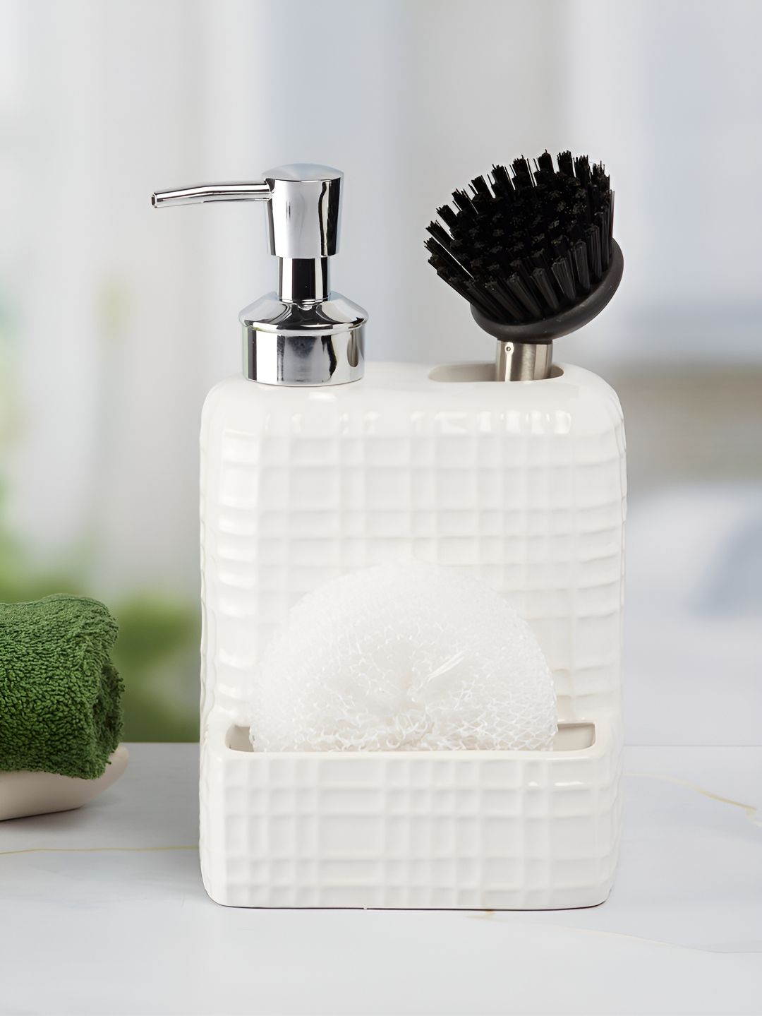 Kookee White Geometric Ceramic Soap Dispenser
