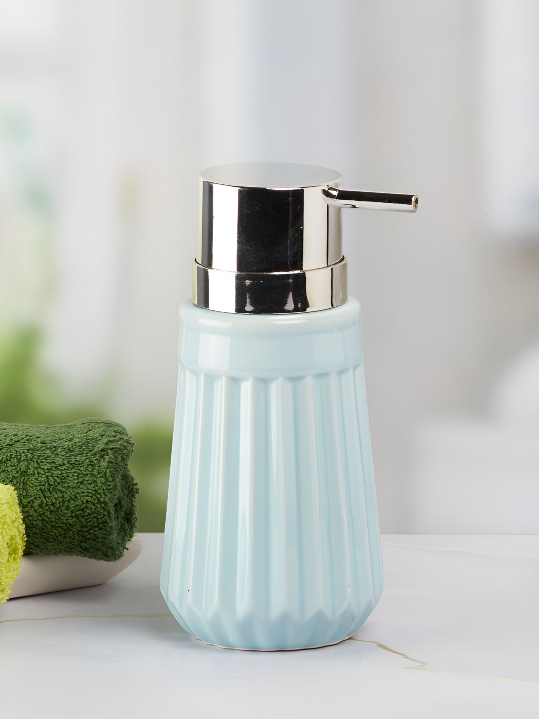 Kookee Blue Striped Ceramic Soap Dispenser