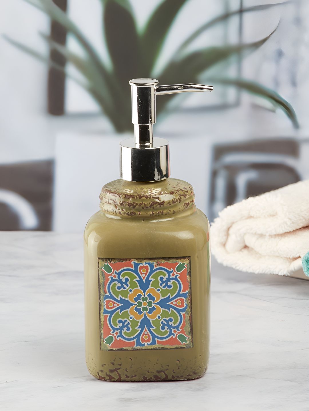 Kookee Green Floral Ceramic Soap Dispenser