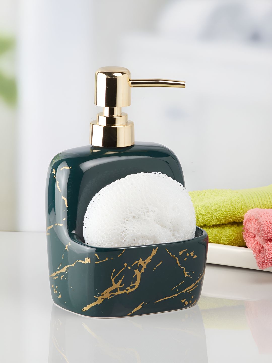 Kookee Green Abstract Shaped Ceramic Soap Dispenser