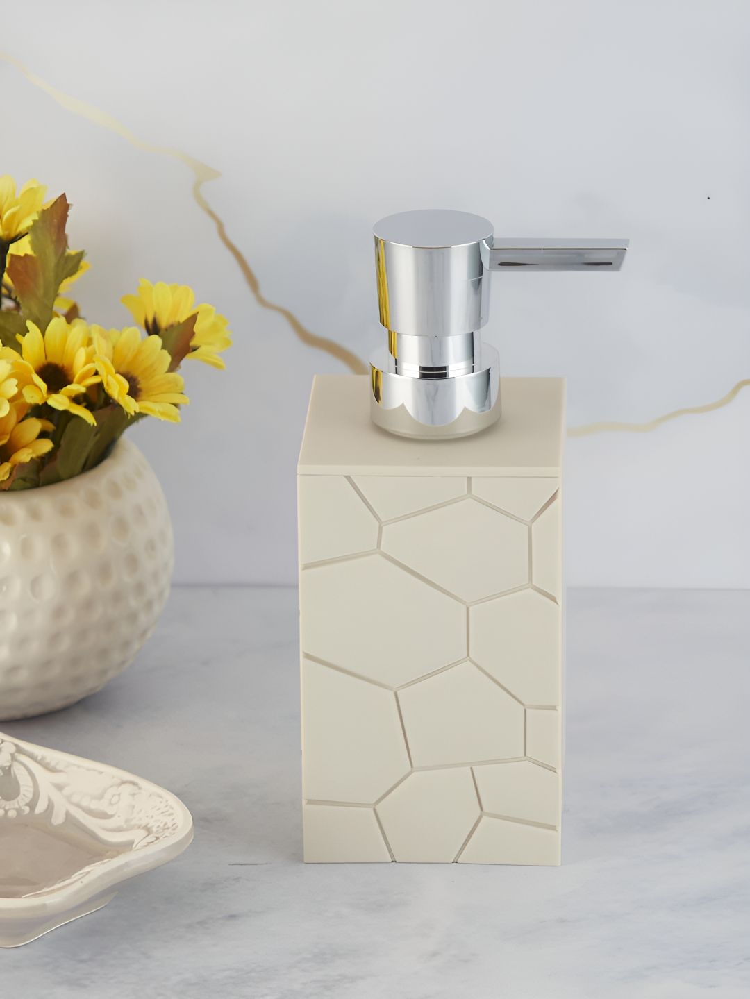 Kookee Off White Abstract Printed Soap Dispenser
