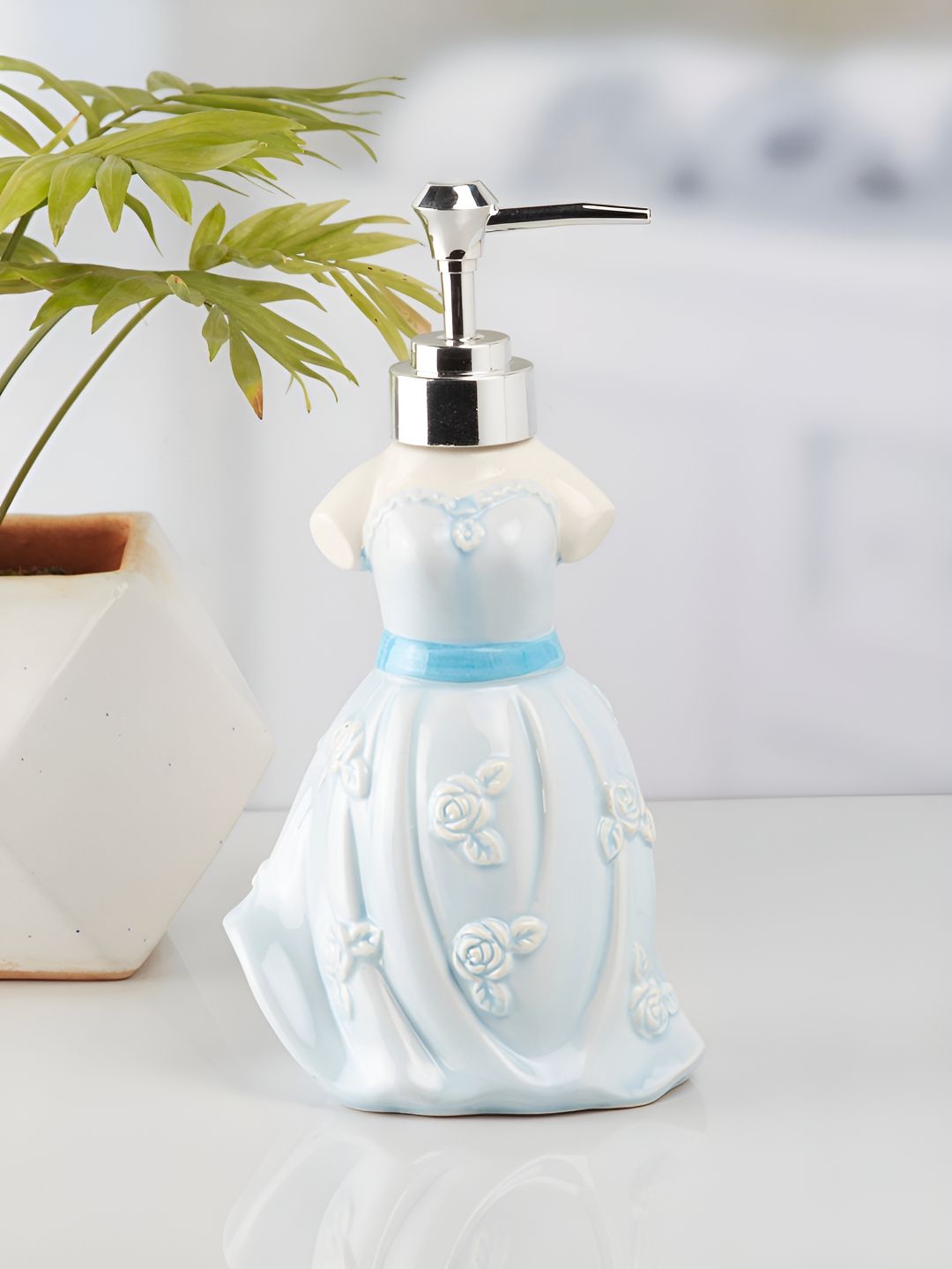 Kookee White & Blue Abstract Shaped Ceramic Soap Dispenser