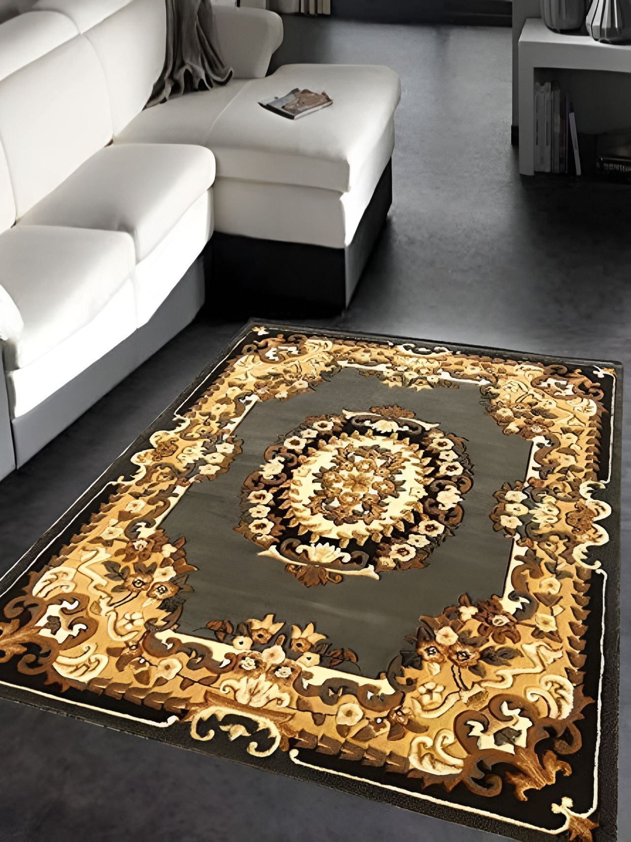 SANA CARPET SANA CARPET Grey & Cream Ethnic Motifs Cotton Carpet