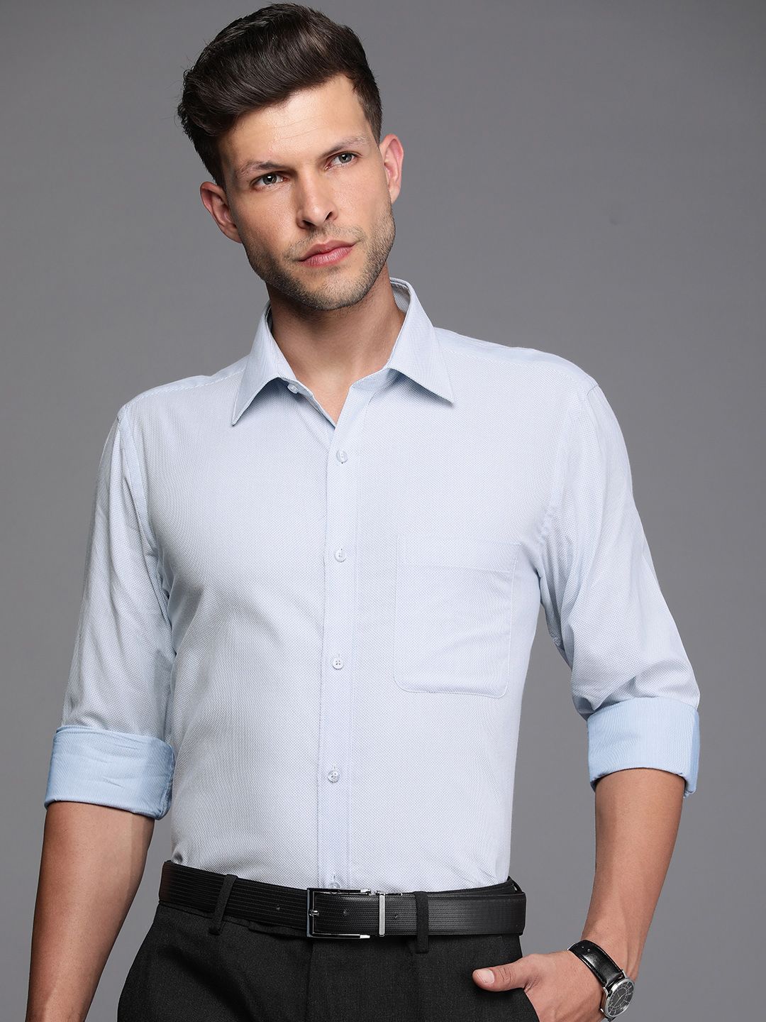 Raymond Pure Cotton Self Design Textured Slim Fit Formal Shirt