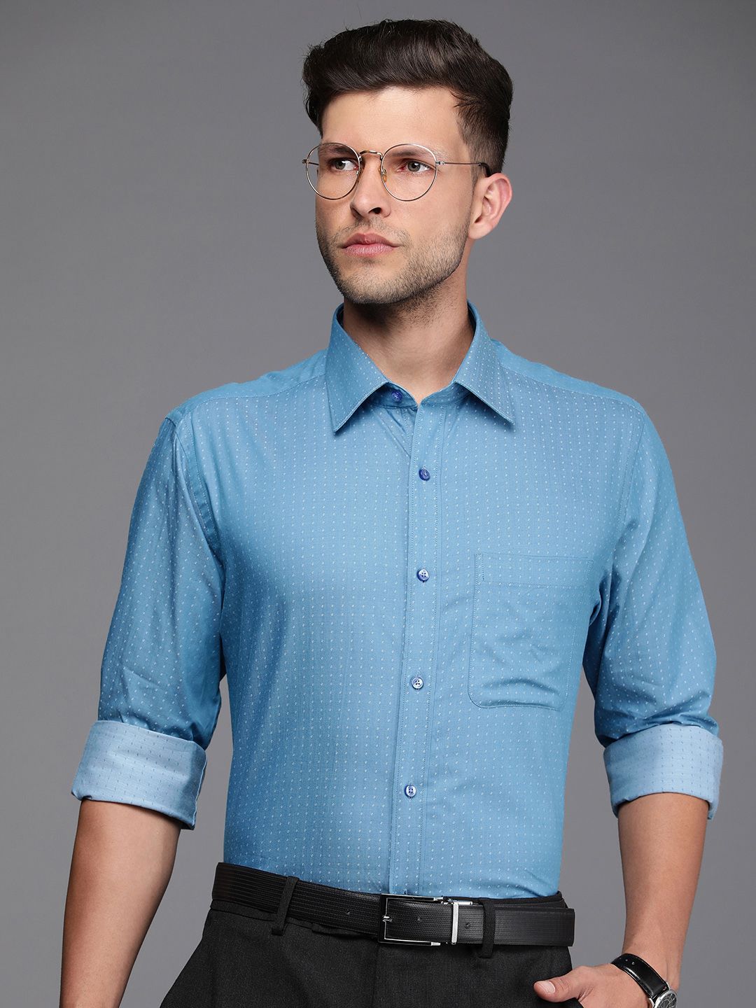 Raymond Pure Cotton Self Design Textured Slim Fit Formal Shirt