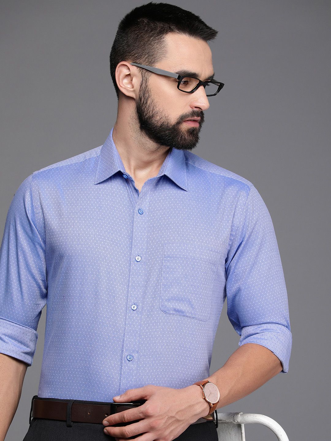 Raymond Pure Cotton Self Design Textured Slim Fit Formal Shirt