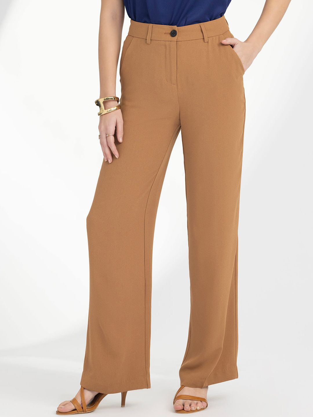 B.Copenhagen Women Beige Loose Fit Trousers Price in India