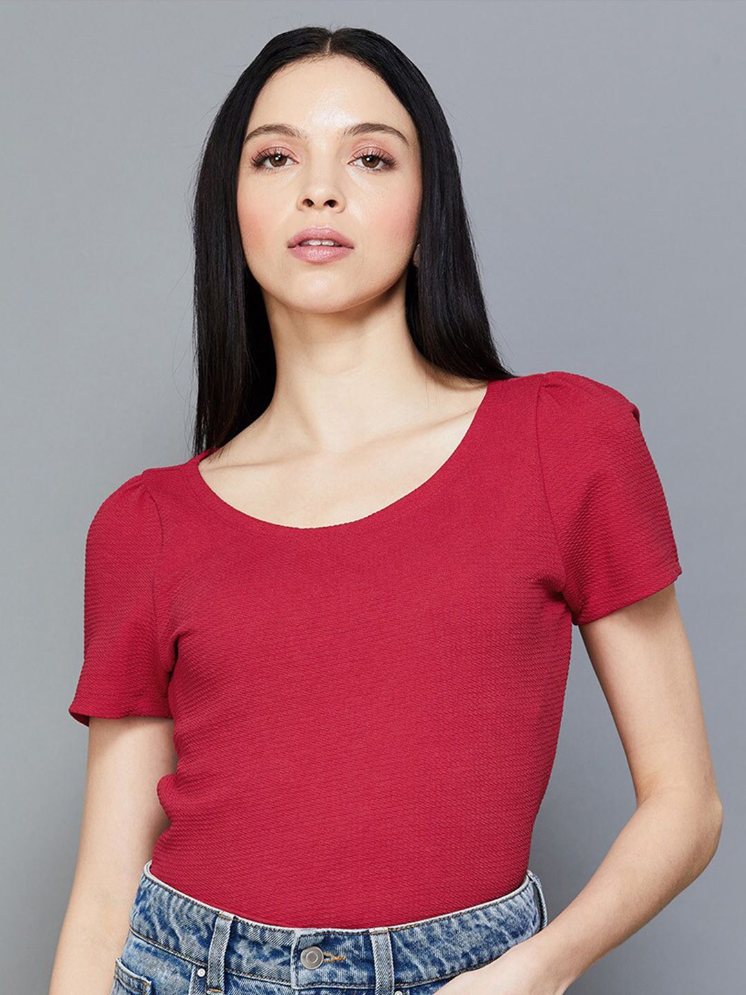 CODE by Lifestyle Self Design Round Neck Top Price in India