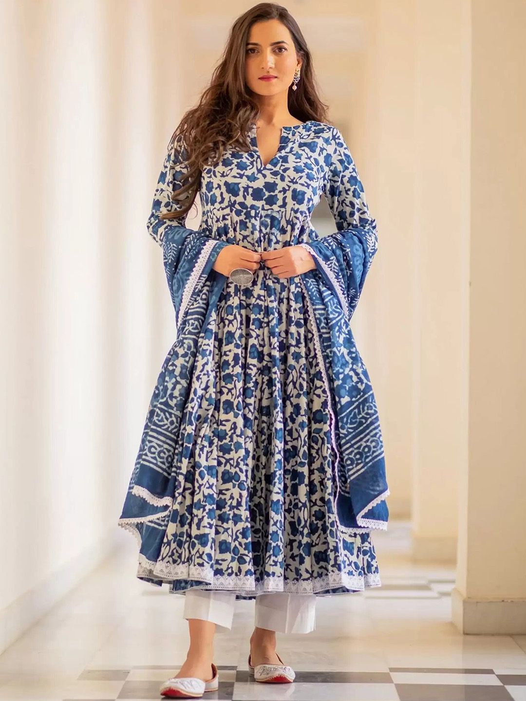 SGRF Women Blue Printed Kurta with Palazzos & With Dupatta