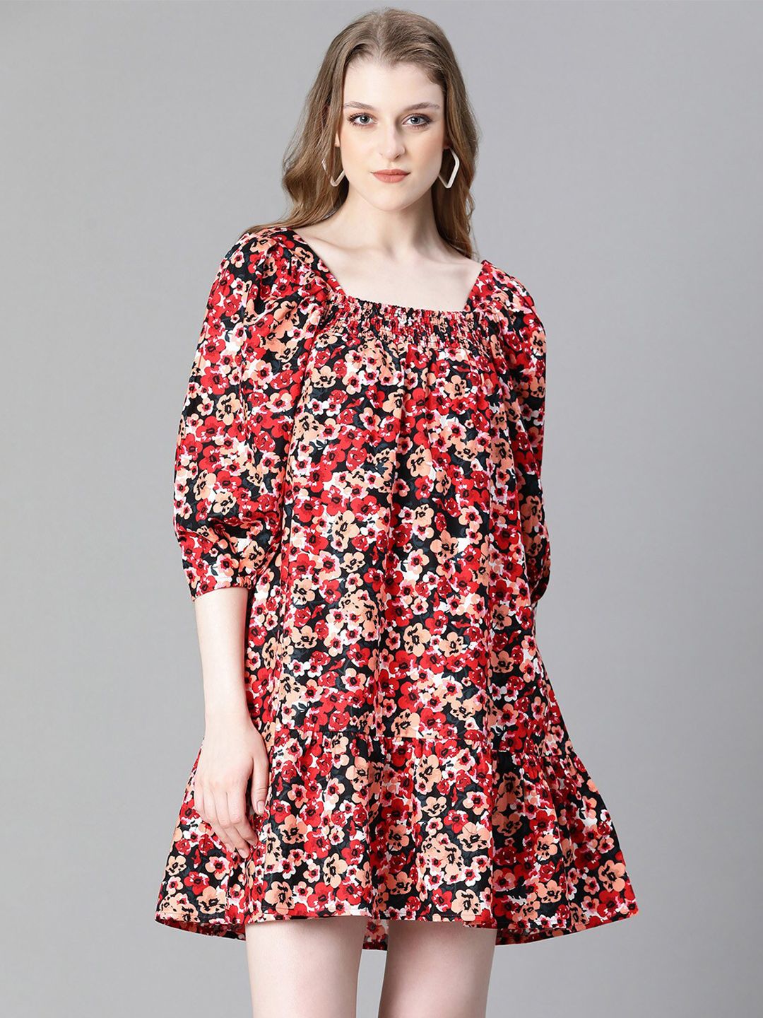 Oxolloxo Red & Red Animal Print Fit & Flare Dress