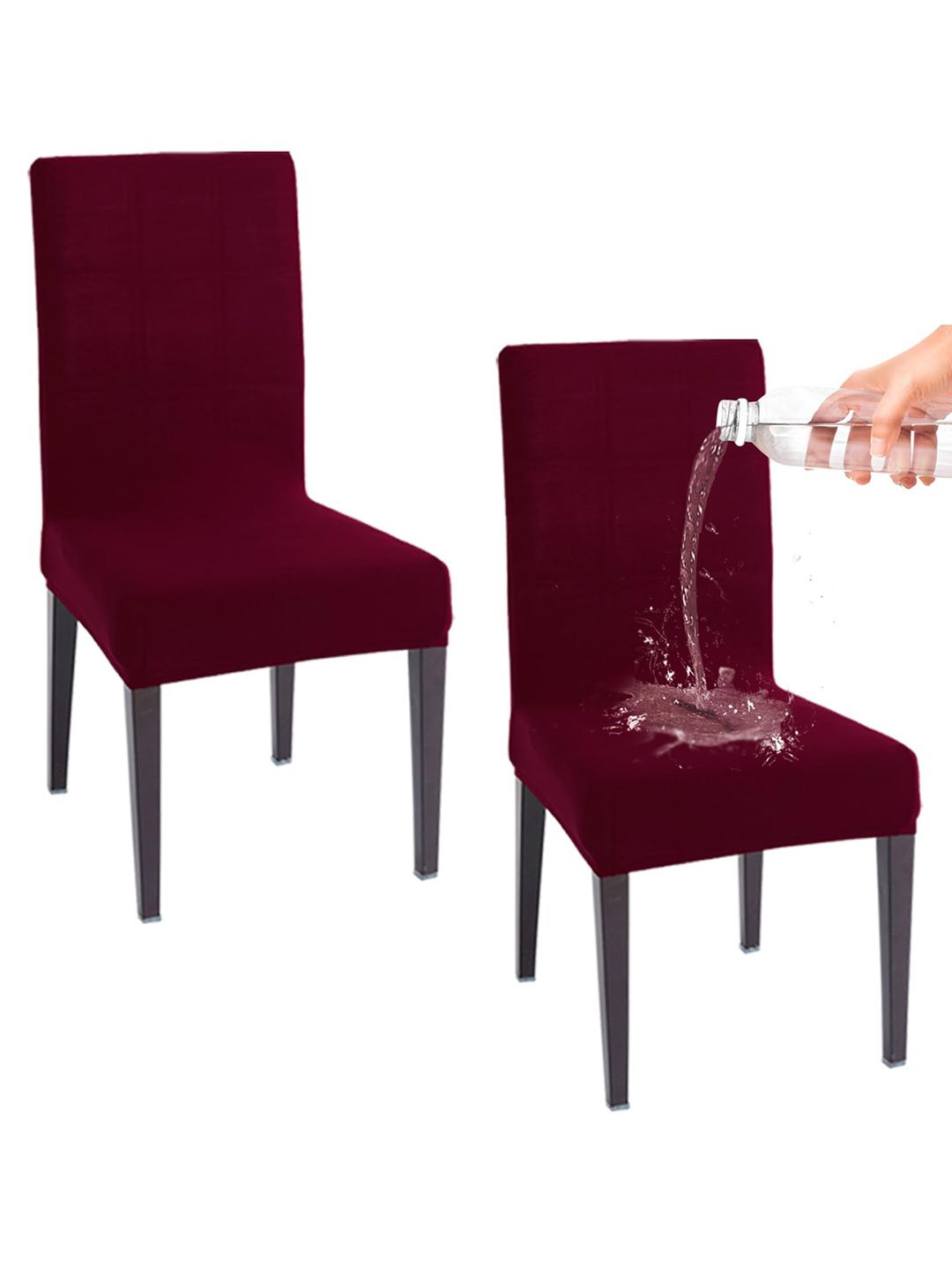 HOKIPO 2 Pcs Burgundy 130 GSM Water-Resistant Stretchable Chair Covers