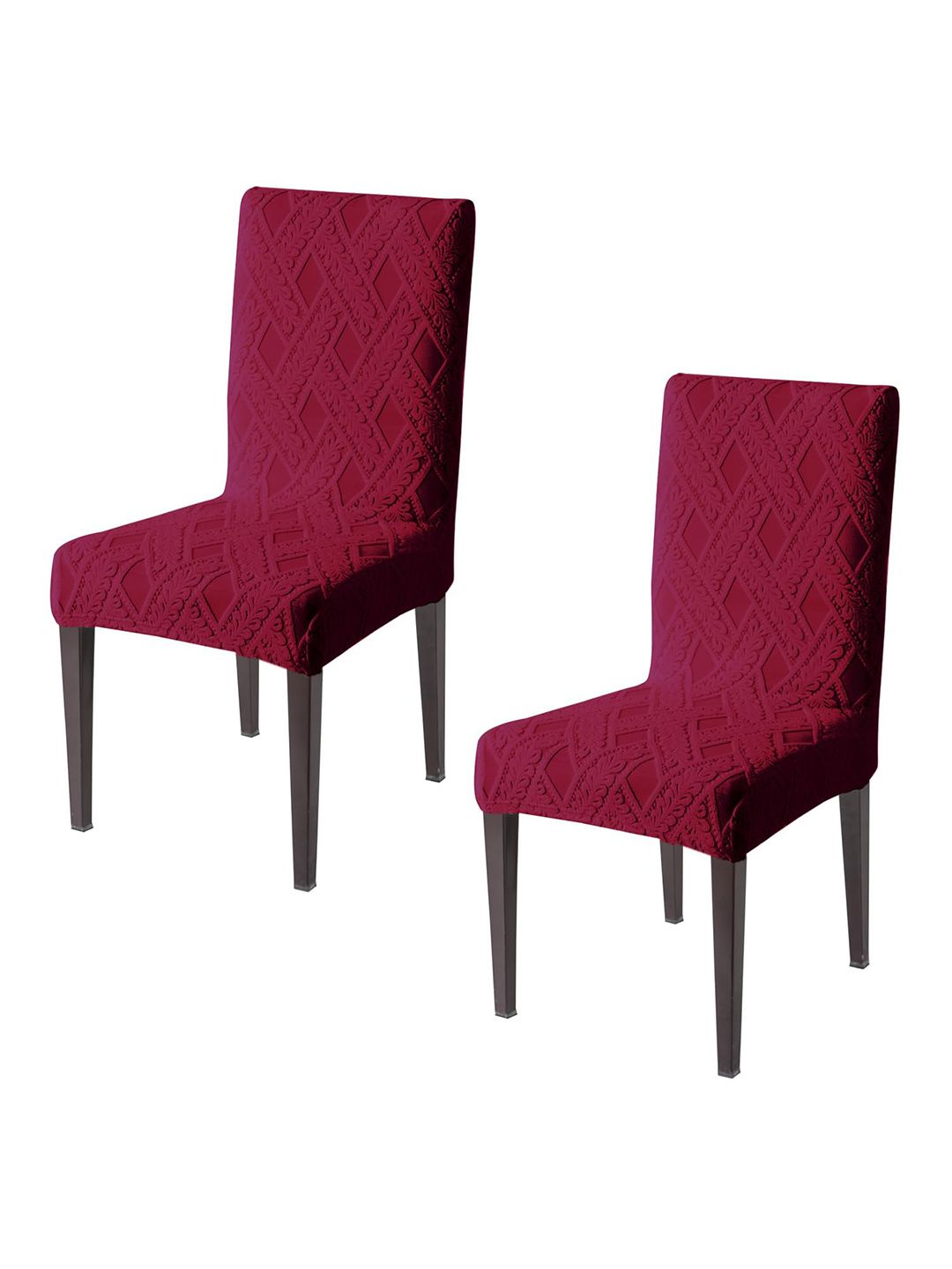 HOKIPO Pack of 2 Maroon 190 GSM Jacquard Stretchable Chair Covers