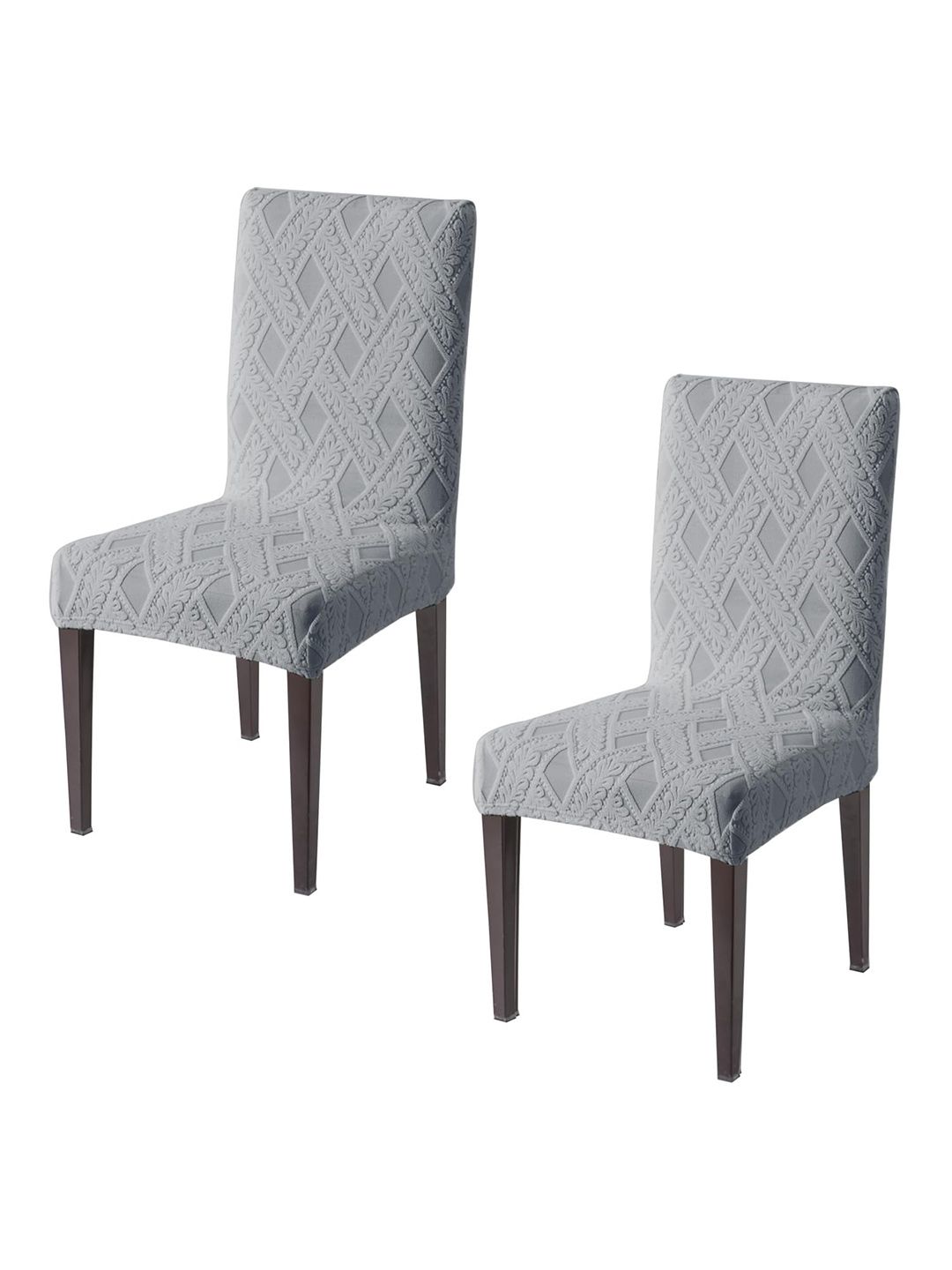HOKIPO 2 Pcs Grey Textured Jacquard Stretchable Chair Covers