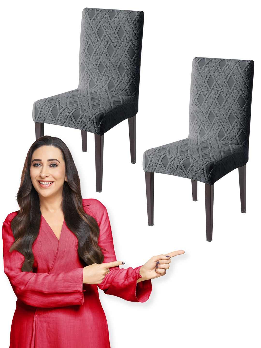 HOKIPO 2 Pcs Grey Jacquard 200 GSM Stretchable Chair Covers