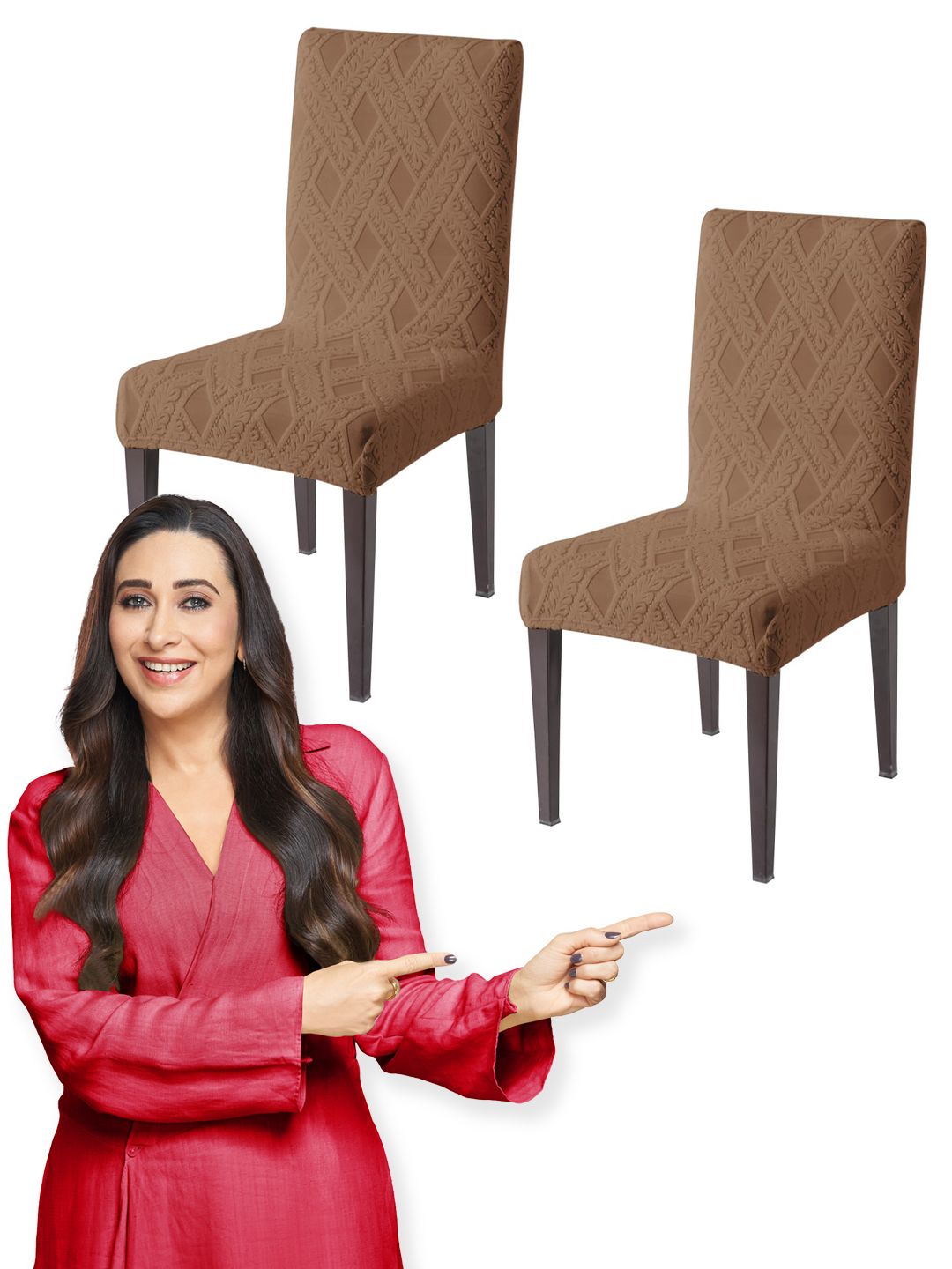 HOKIPO 2 Pieces Brown Jacquard Textured Stretchable Chair Covers