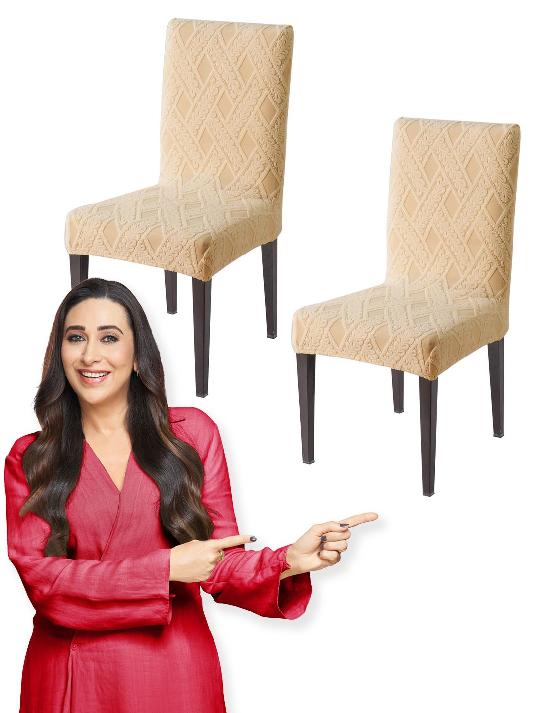 HOKIPO Beige Set of 2 190 GSM Jacquard Chair Covers