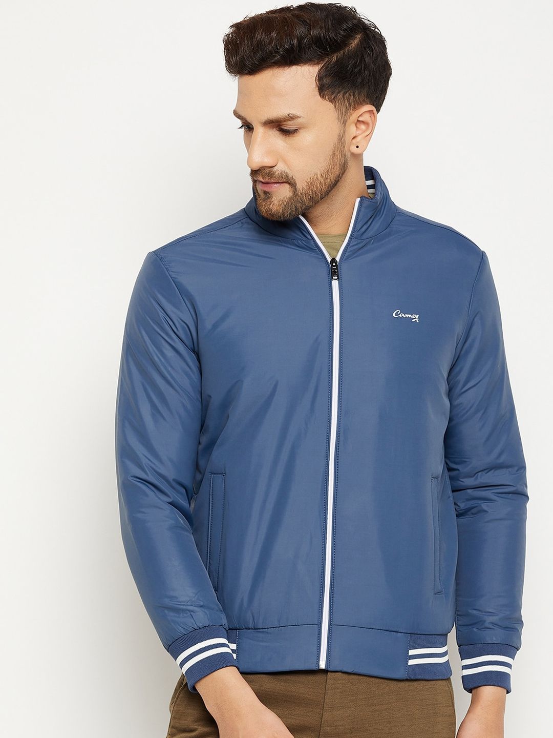 Camey Mock Collar Long Sleeves Zip Detail Lightweight Bomber Jacket