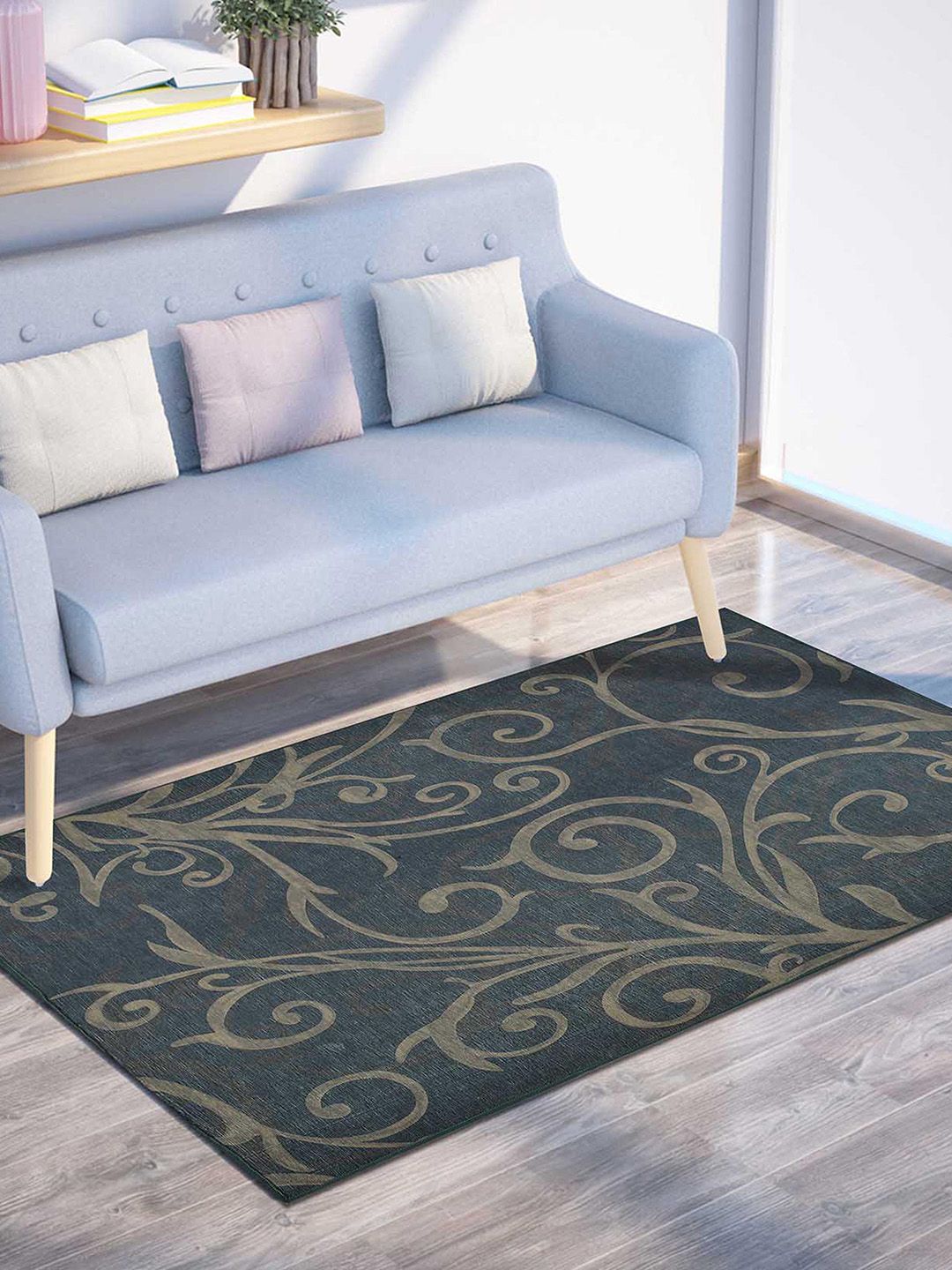 PRESTO PRESTO Grey Ethnic Motifs Anti-Skid Carpet