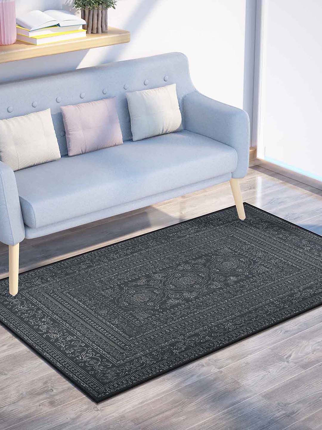 PRESTO PRESTO Grey & White Traditional Printed Anti Skid Carpet