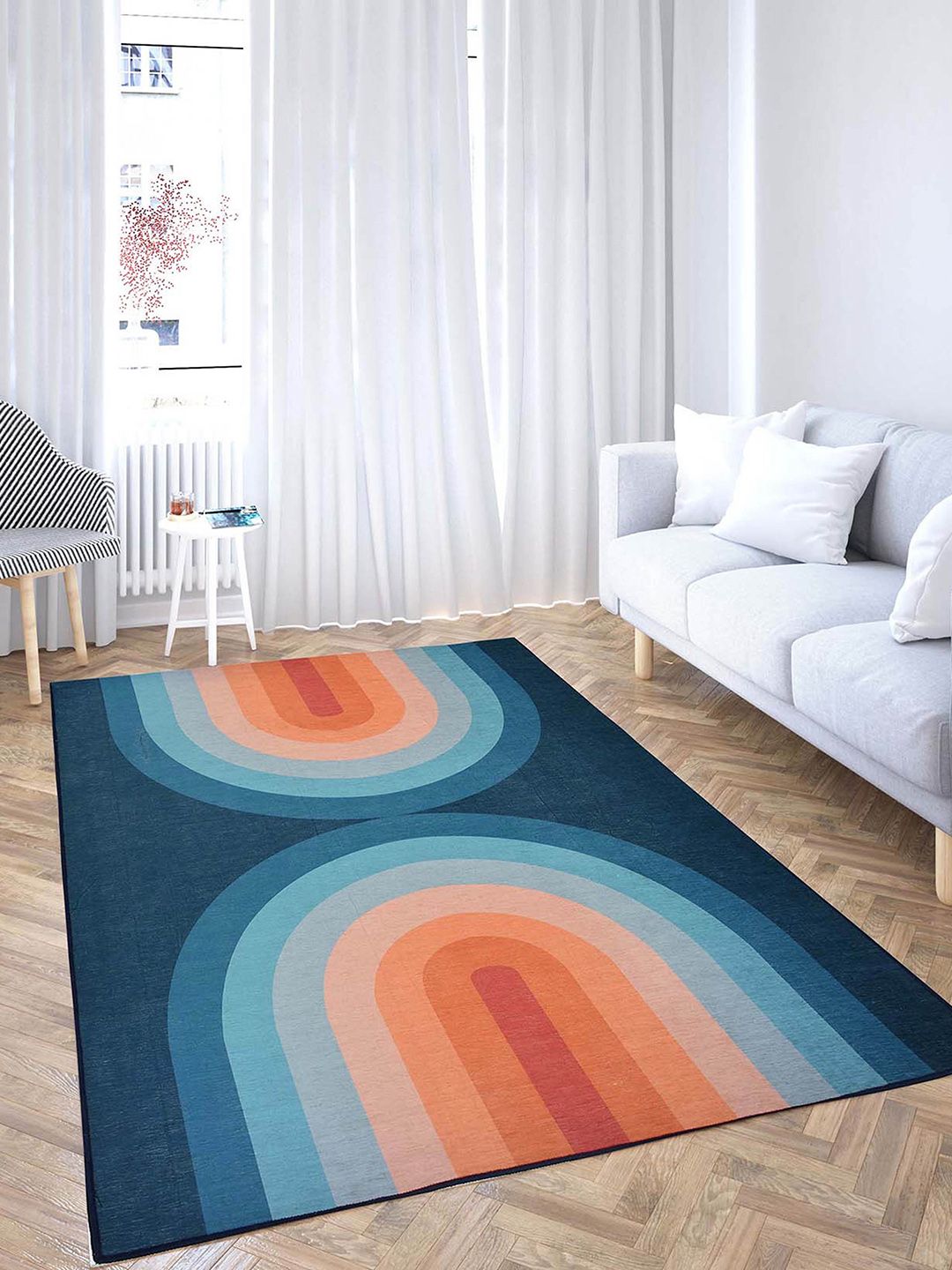 PRESTO PRESTO Orange & Blue Geometric Printed Anti-Skid Carpet