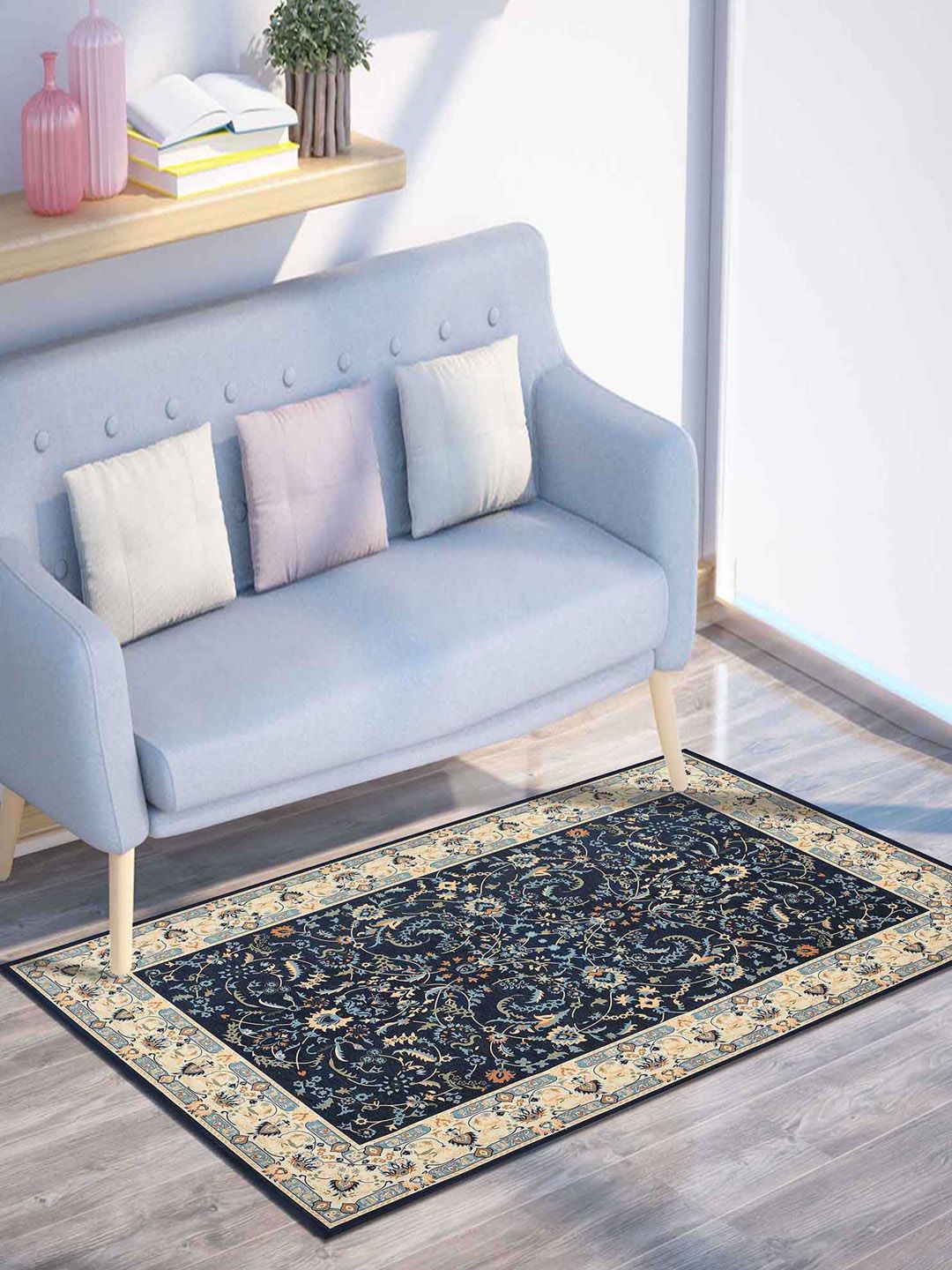 PRESTO PRESTO Navy Blue Ethnic Motifs Anti-Skid Carpet