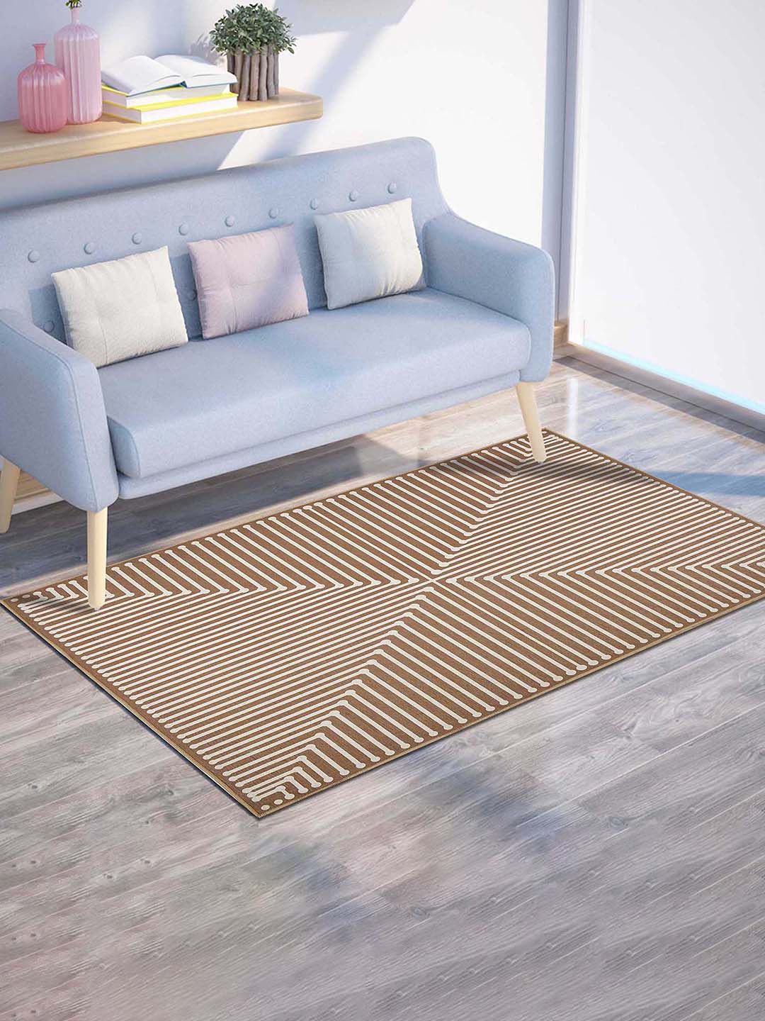 PRESTO PRESTO Beige & Brown Geometric Printed Anti Skid Carpet