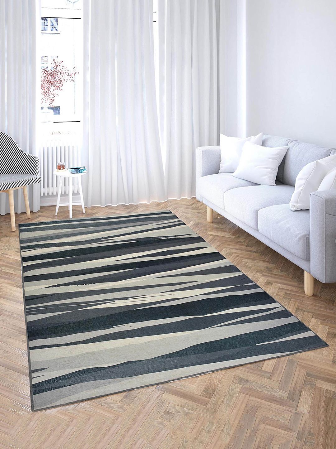 PRESTO PRESTO Grey & Beige Abstract Printed Anti Skid Carpet