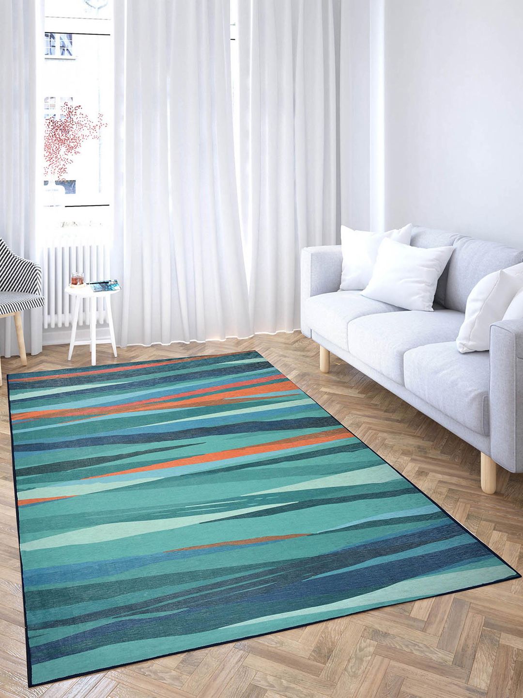 PRESTO PRESTO Orange & Blue Abstract Printed Anti Skid Carpet