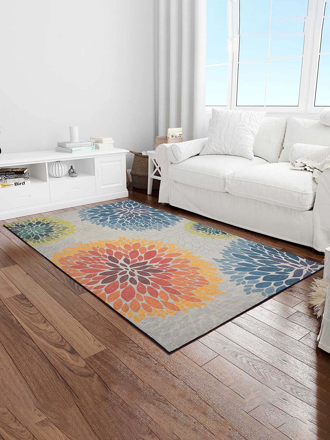 PRESTO PRESTO Orange & Blue Floral Anti-Skid Carpet