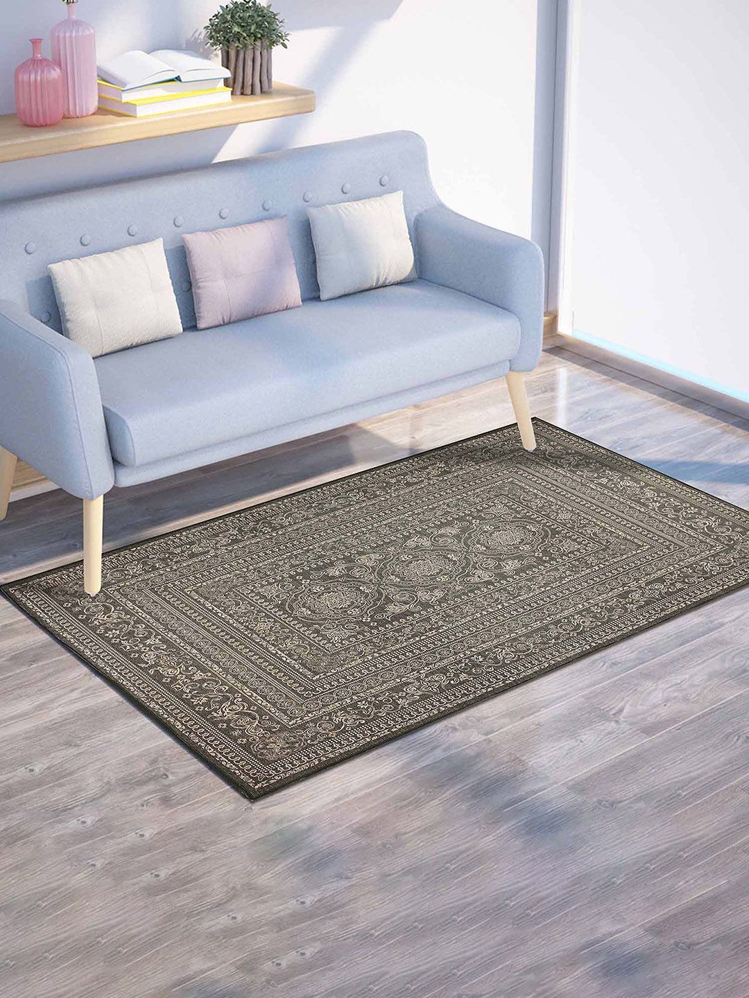 PRESTO PRESTO Olive Green Ethnic Motifs Anti-Skid Carpet