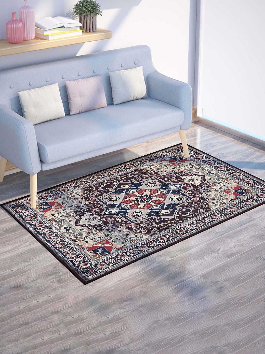 PRESTO PRESTO Brown & Red Ethnic Motifs Anti-Skid Carpet