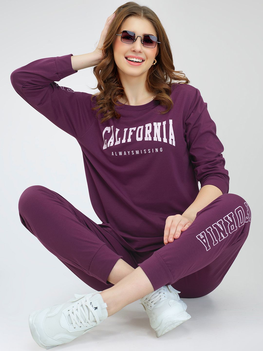 Printed Sweatshirt With Jogger Zeyo Typography Printed Sweatshirt With Jogger