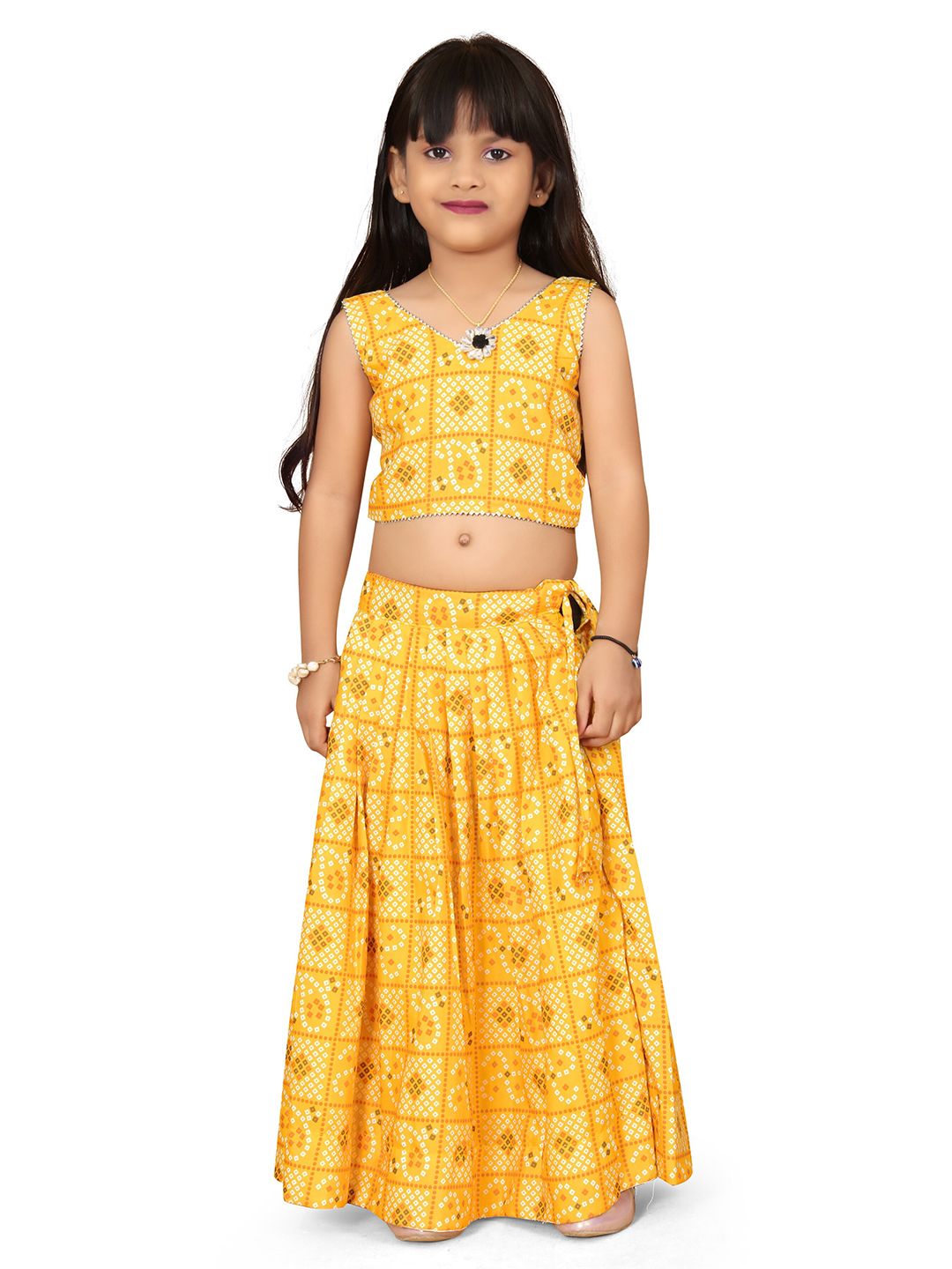 BAESD Girls Mustard & White Printed Ready to Wear Lehenga & Price in India