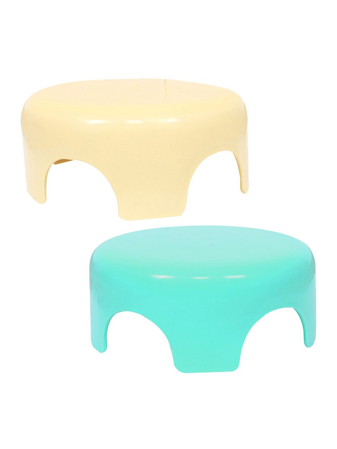 Kuber Industries 2 Pieces Blue & Beige Solid Bathroom Stool