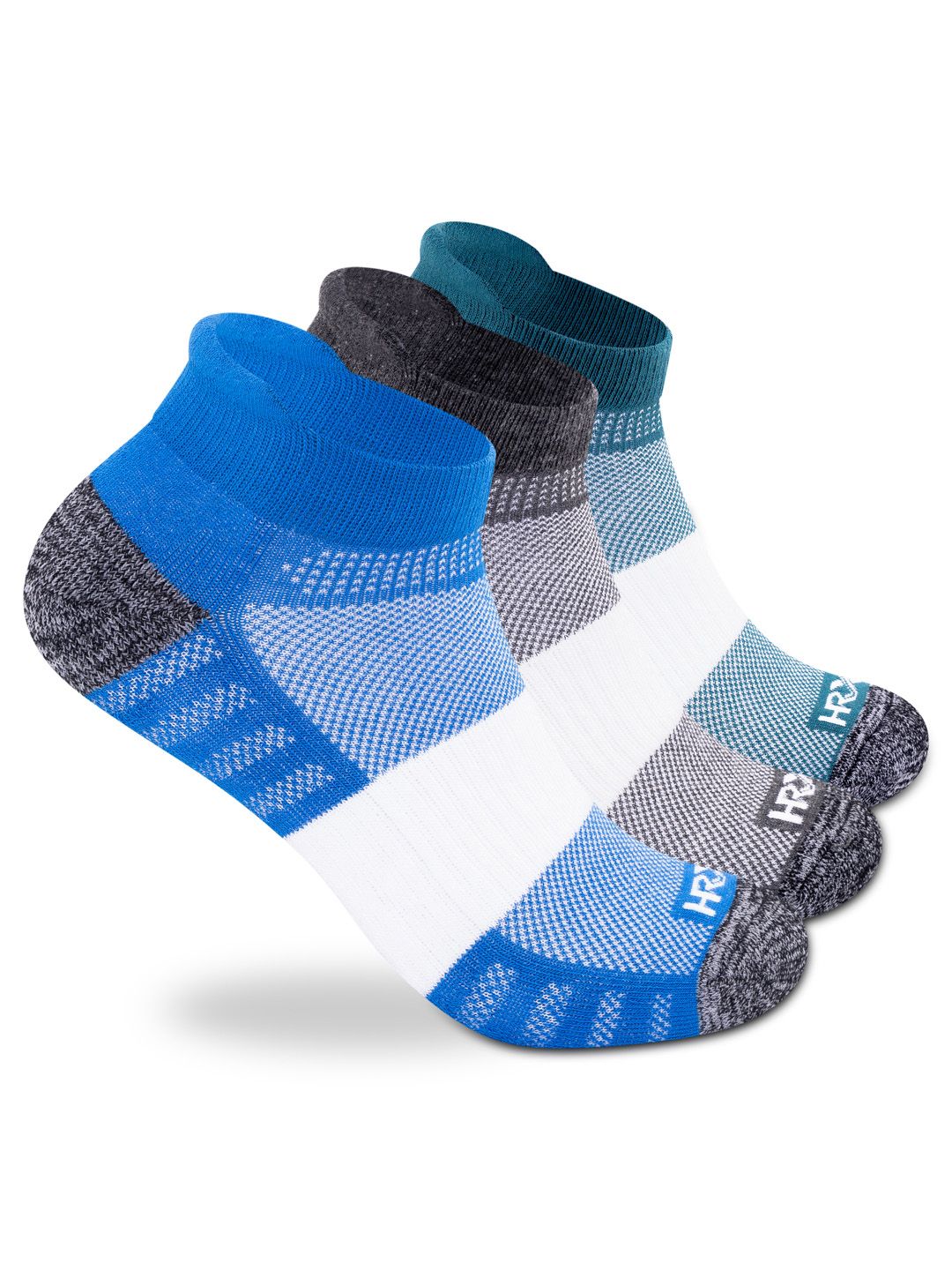 HRX by Hrithik Roshan Men Pack Of 3 Blue & Grey Patterned Cotton Ankle Length Socks
