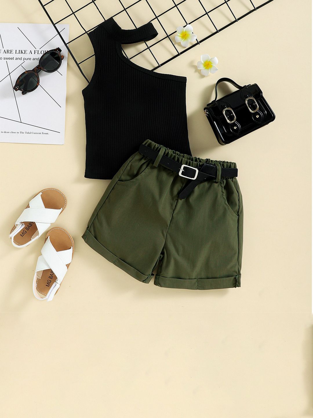 INCLUD Girls One Shoulder Top with Shorts