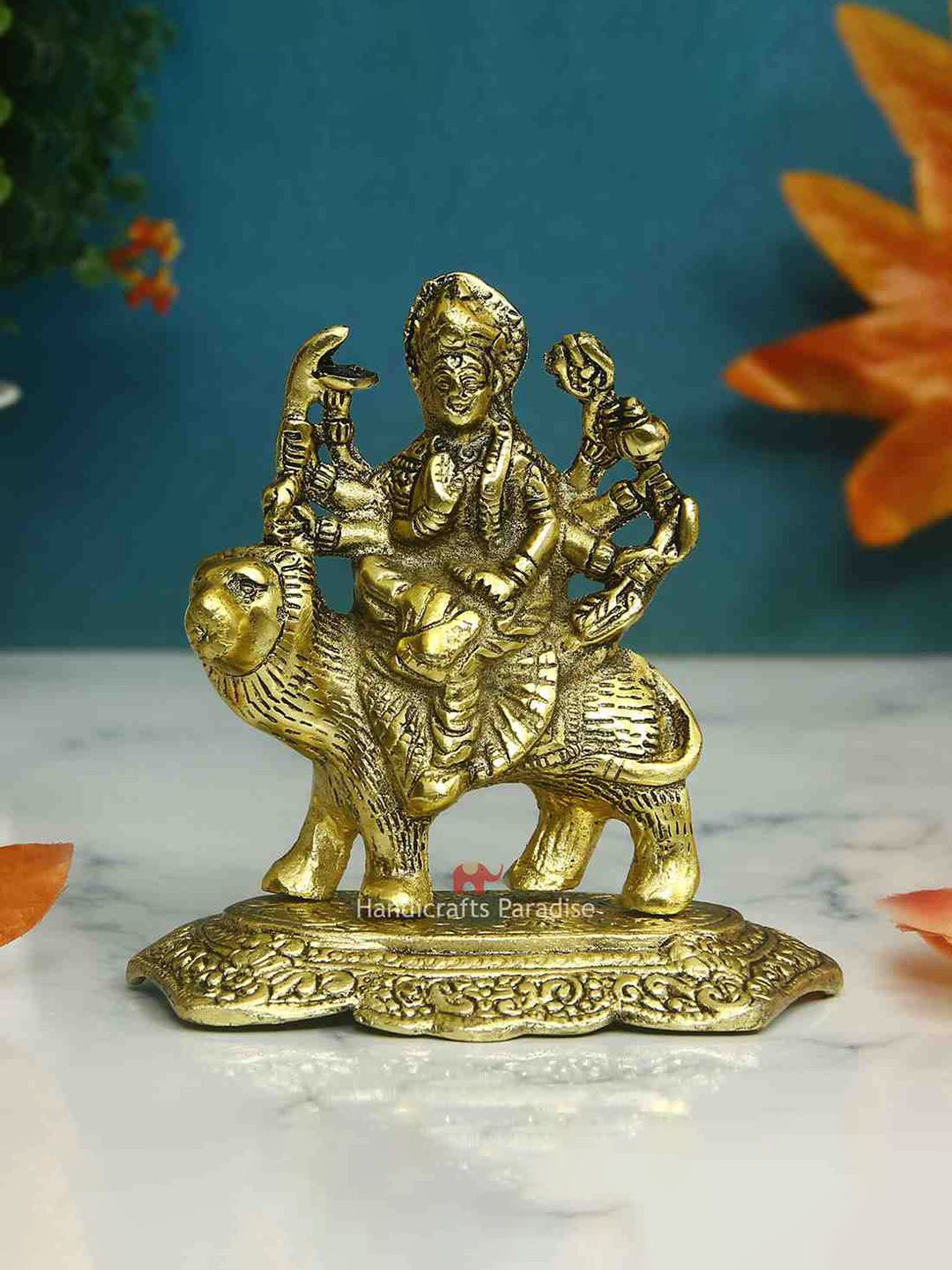 HANDICRAFTS PARADISE Gold-Toned Durga ma Metal Showpiece