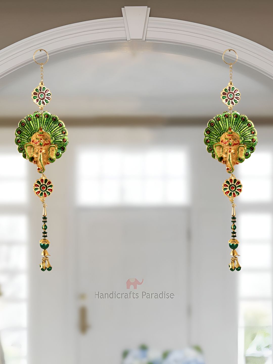 HANDICRAFTS PARADISE Peacock feather shaped Metal Floral Glossy 2Pcs Wall Hangings-13.8In