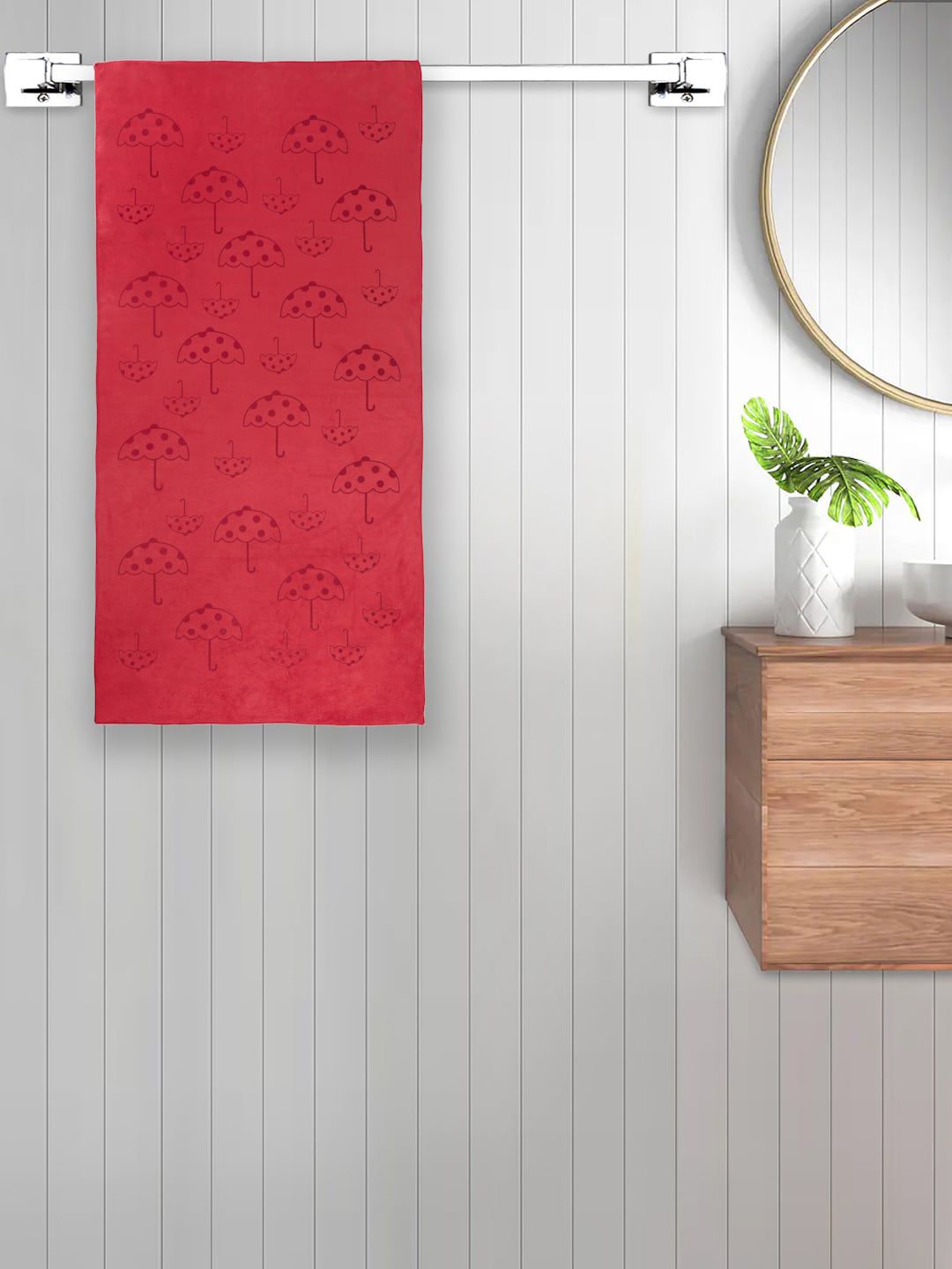 FABINALIV Red Abstract Printed Cotton 420 GSM Bath Towel