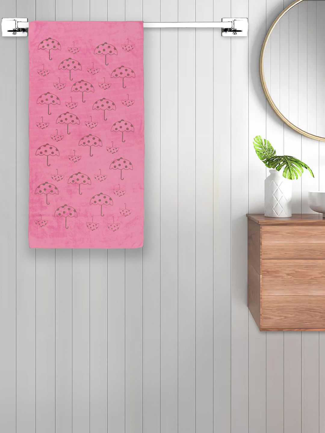 FABINALIV Pink Abstract Printed Cotton 420 GSM Bath Towel