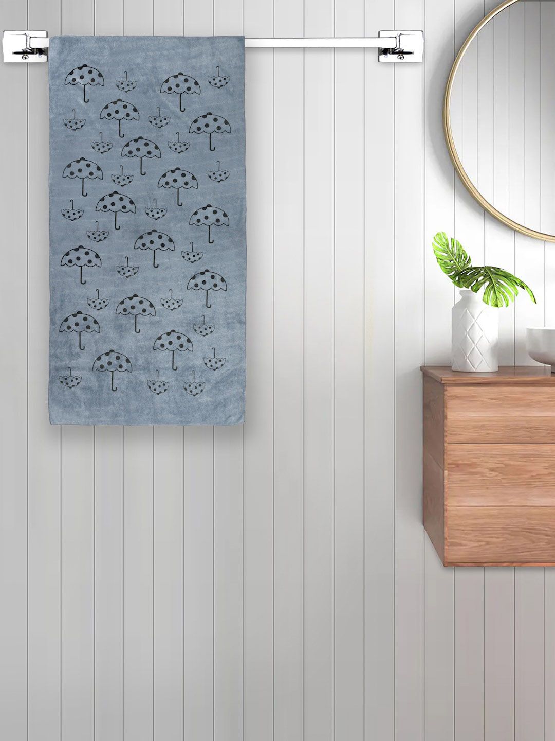 FABINALIV Grey Abstract Printed Cotton 420 GSM Bath Towel